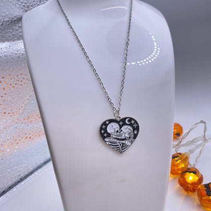 Kissing Skeleton Heart Necklace