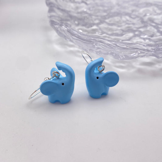 Small Blue Elephant Earrings