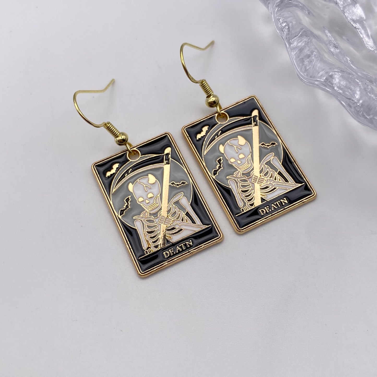 Gold Death Tarot Card Earrings