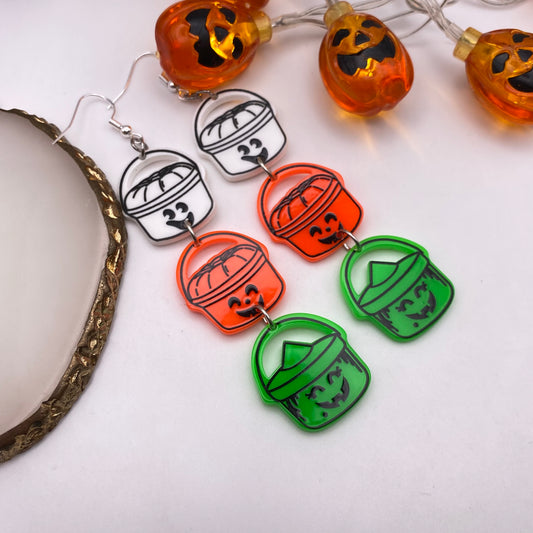 Trick or Treat Pumpkin Bucket Dangle Earrings