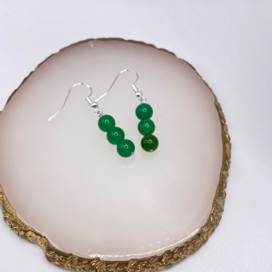 Round Green Agate Crystal Earrings