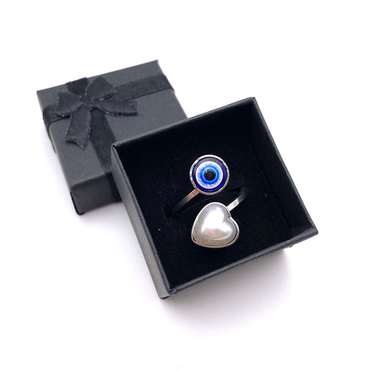 Pearl Heart Wrap Evil Eye Ring