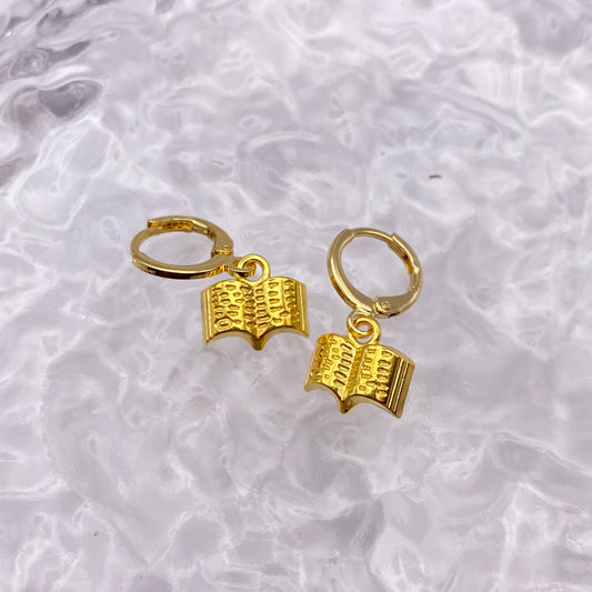 Gold Small Book Huggie Hoop Earrings