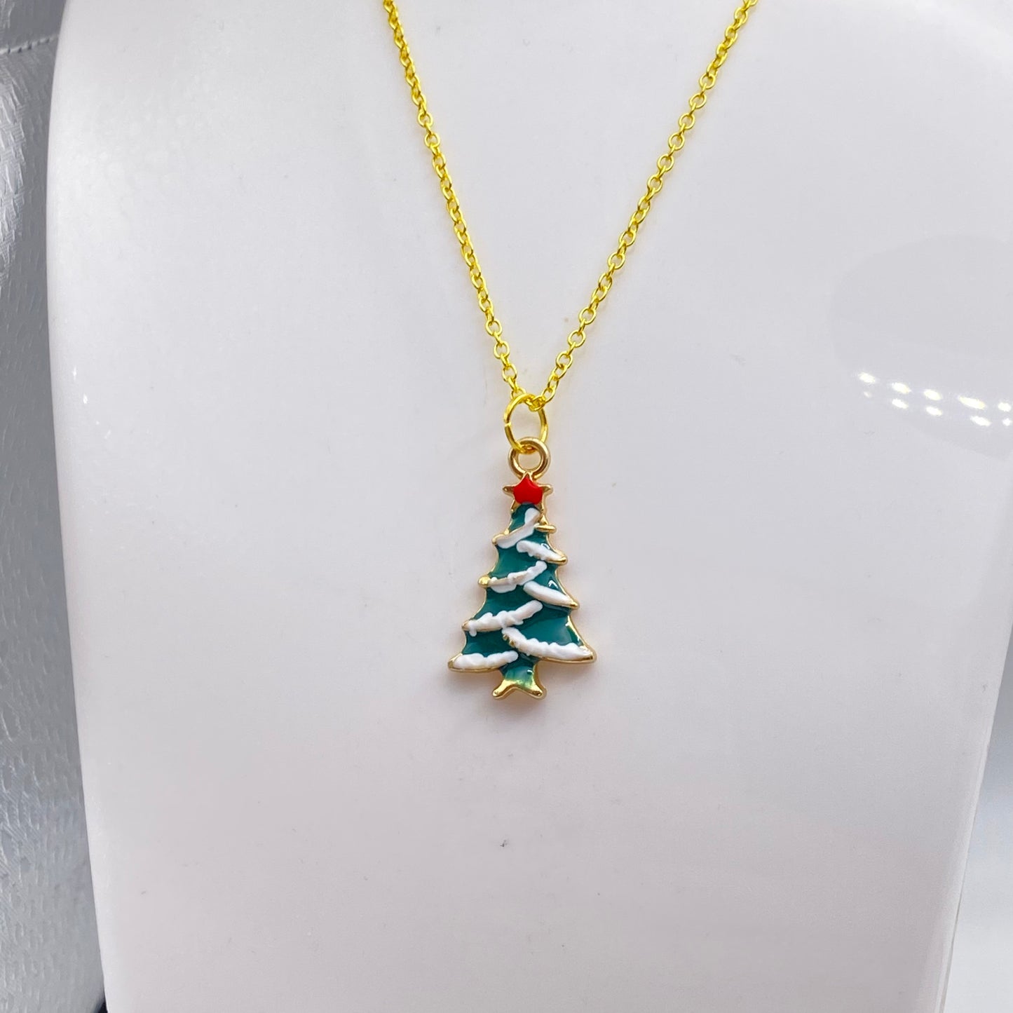 Green Christmas Tree Necklace