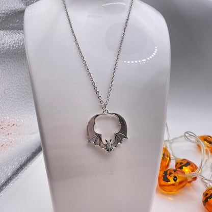 Silver Round Bat Necklace