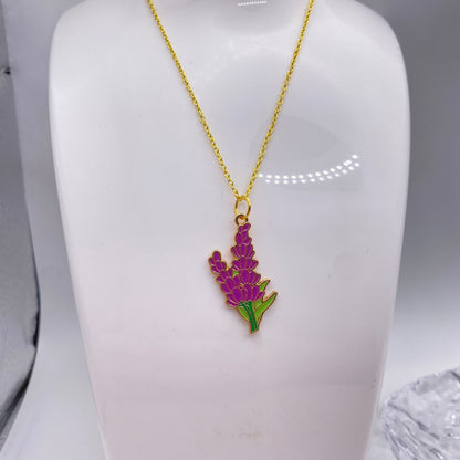 Long Violet Flowers Necklace