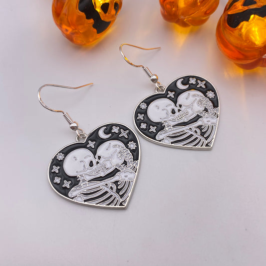 Kissing Skeleton Heart Earrings