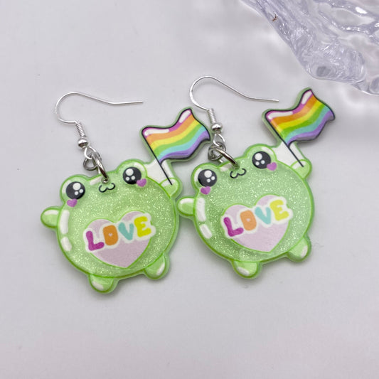 Supportive Rainbow Frog Earrings