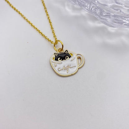 Cat In A Coffe Cup Necklace