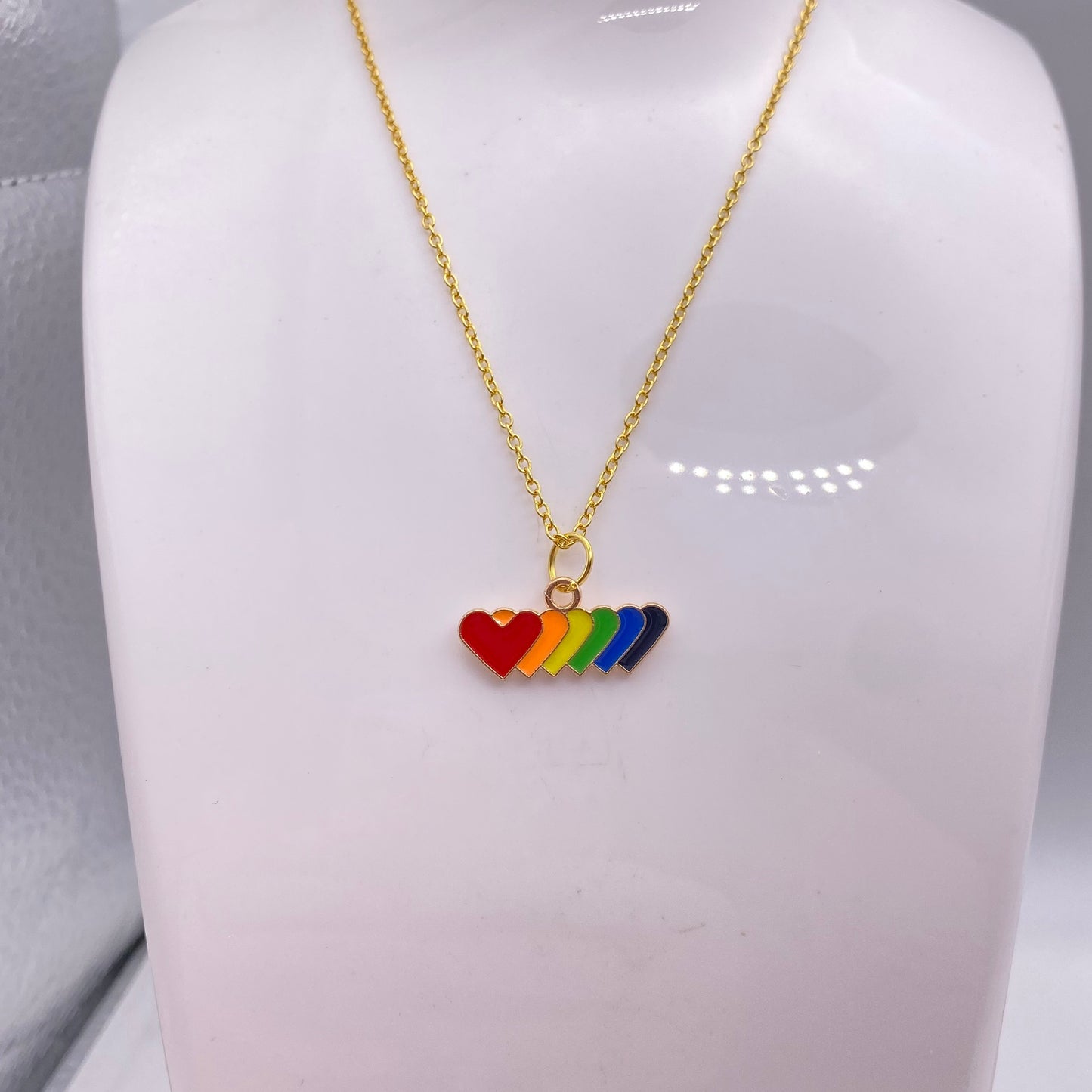 Rainbow Hearts Line Necklace