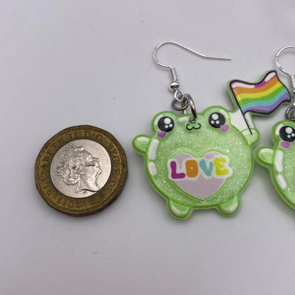 Supportive Rainbow Frog Earrings