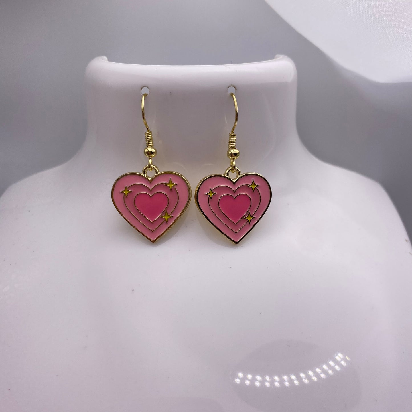 Sparkly Pink Heart Earrings