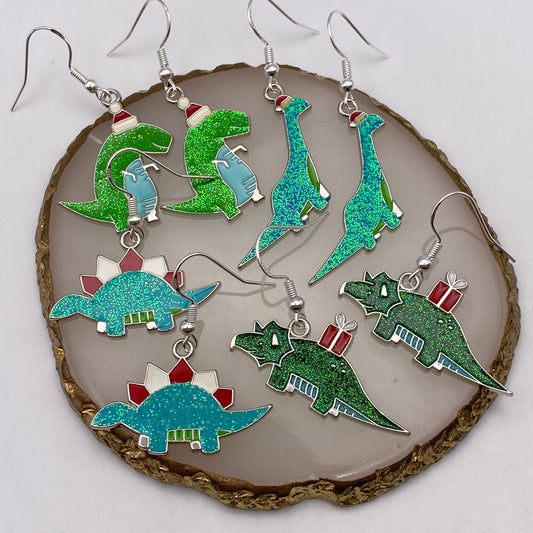 Santa Dinosaur Earrings