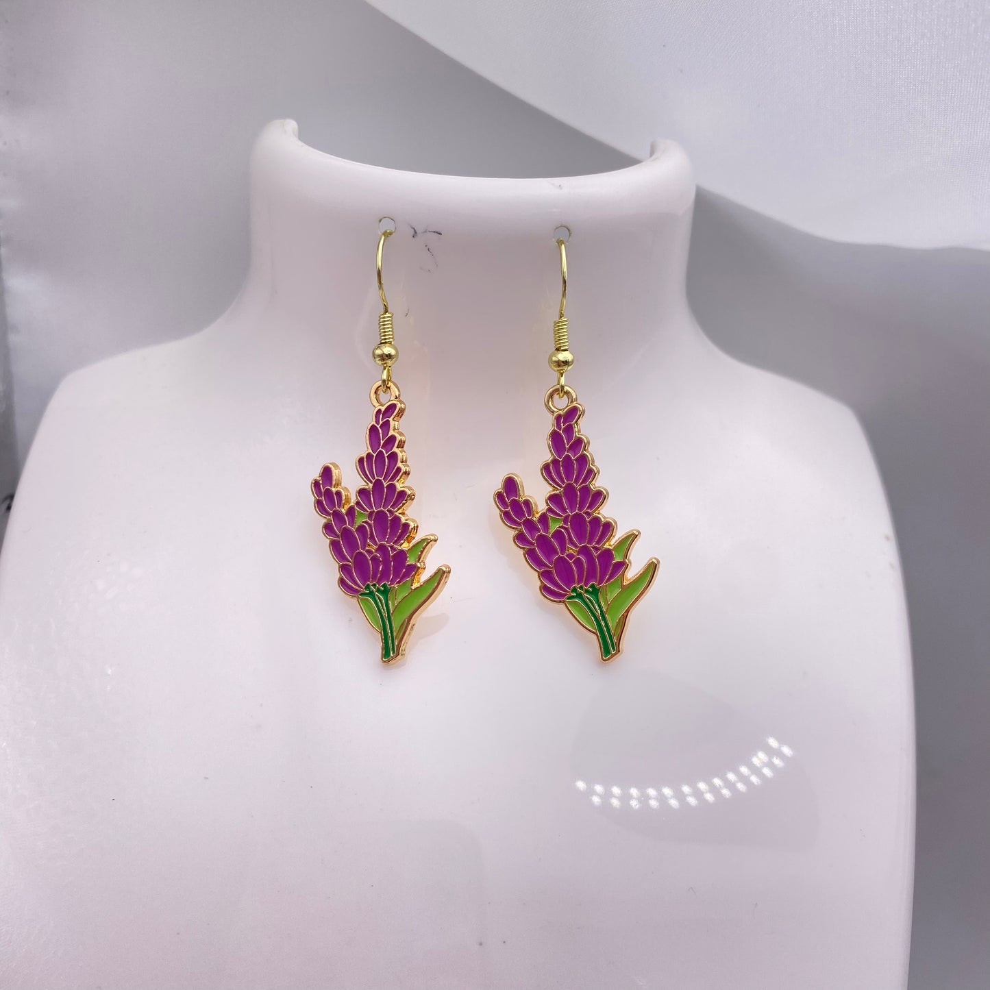 Long Violet Flowers Earrings