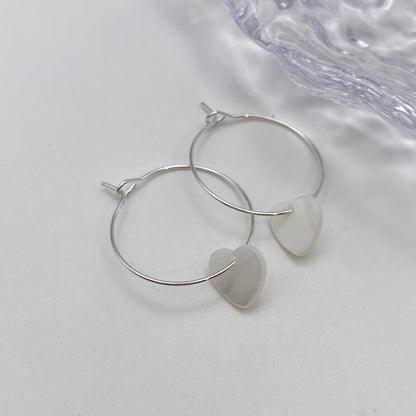 Small Mother of Pearl Shell Heart Hoop Earrings