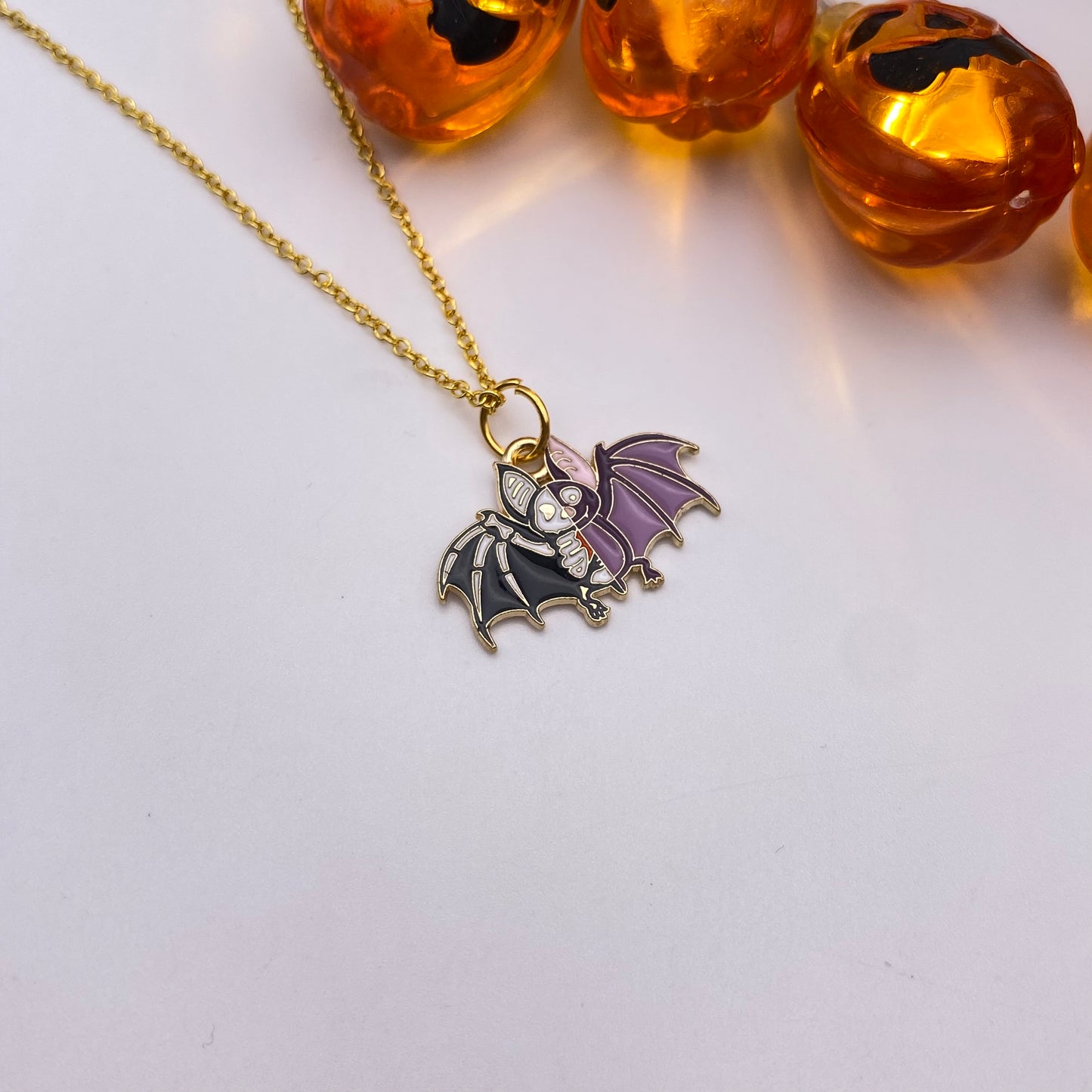 Skeleton Bat Gold Necklace
