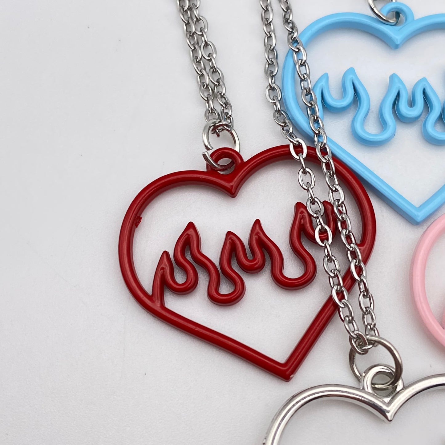 Flame Heart Heart Necklaces