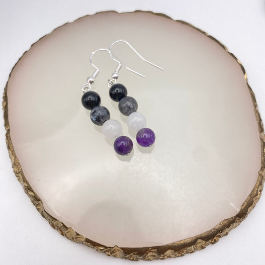 Round Black, Grey, White and Purple Crystal Earrings