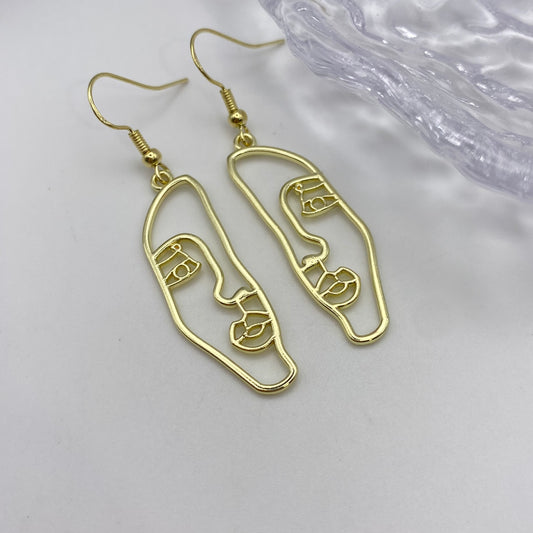 Gold Abstract Half Face Earrings