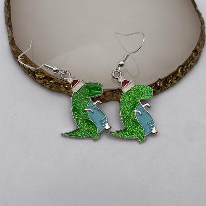 Santa Dinosaur Earrings