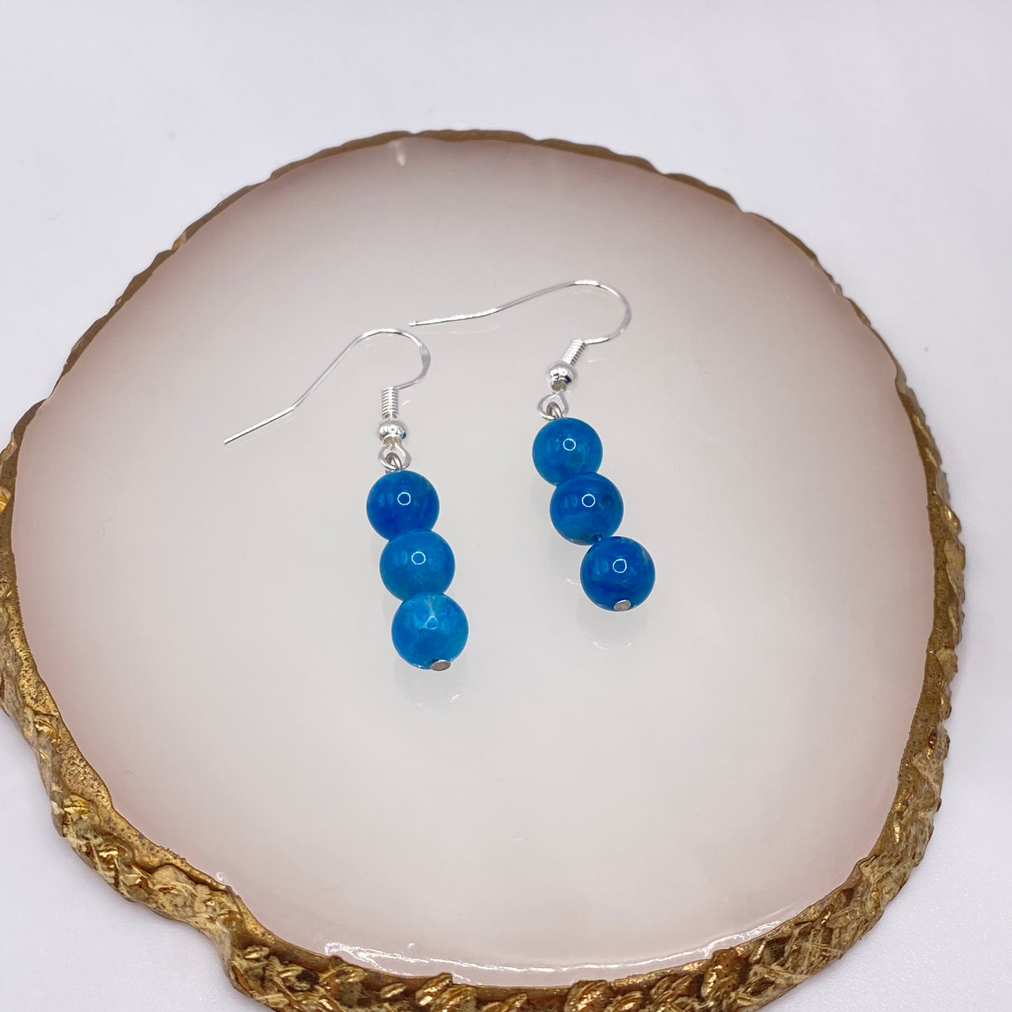 Round Blue Apatite Crystal Earrings