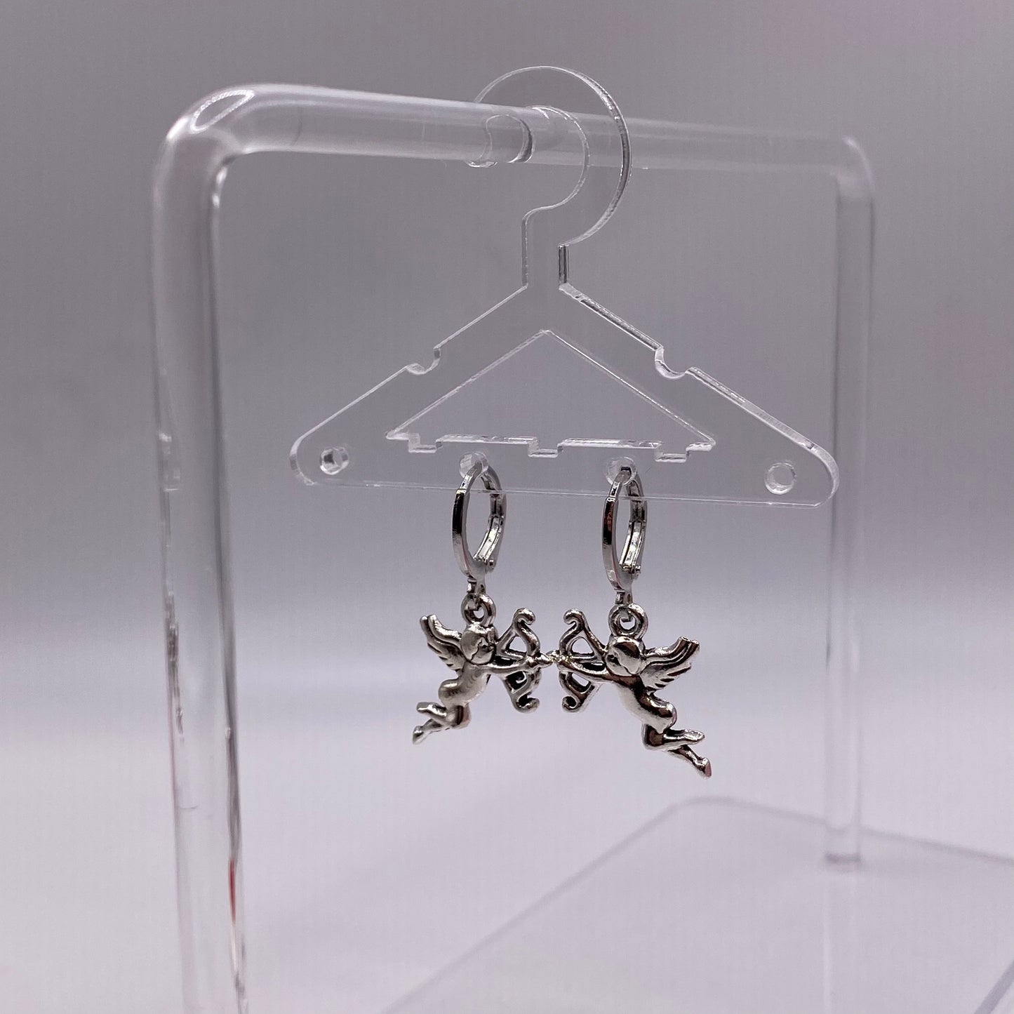 Small Silver Cherub Huggie Hoop Earrings