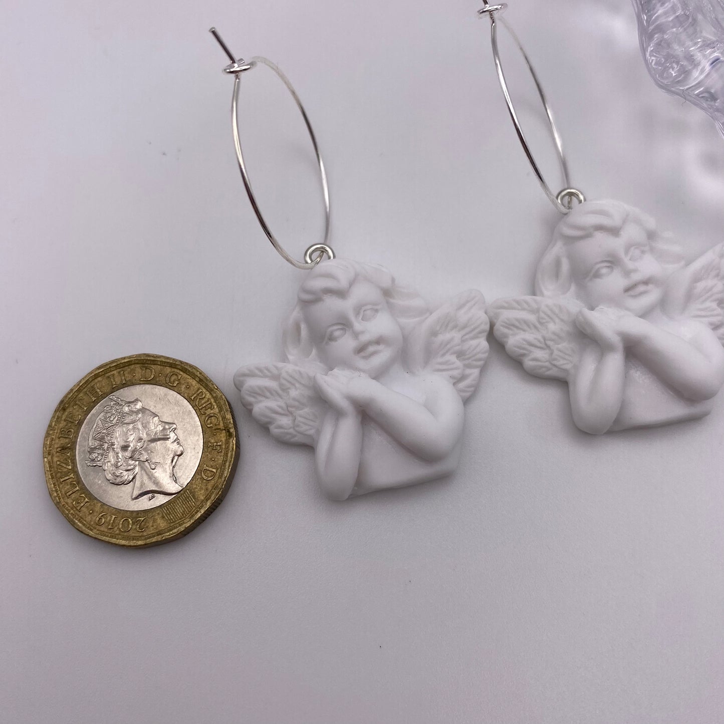 White Angel Cherub Hoop Earrings