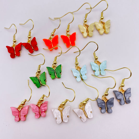 Colourful Butterfly Earrings Gold