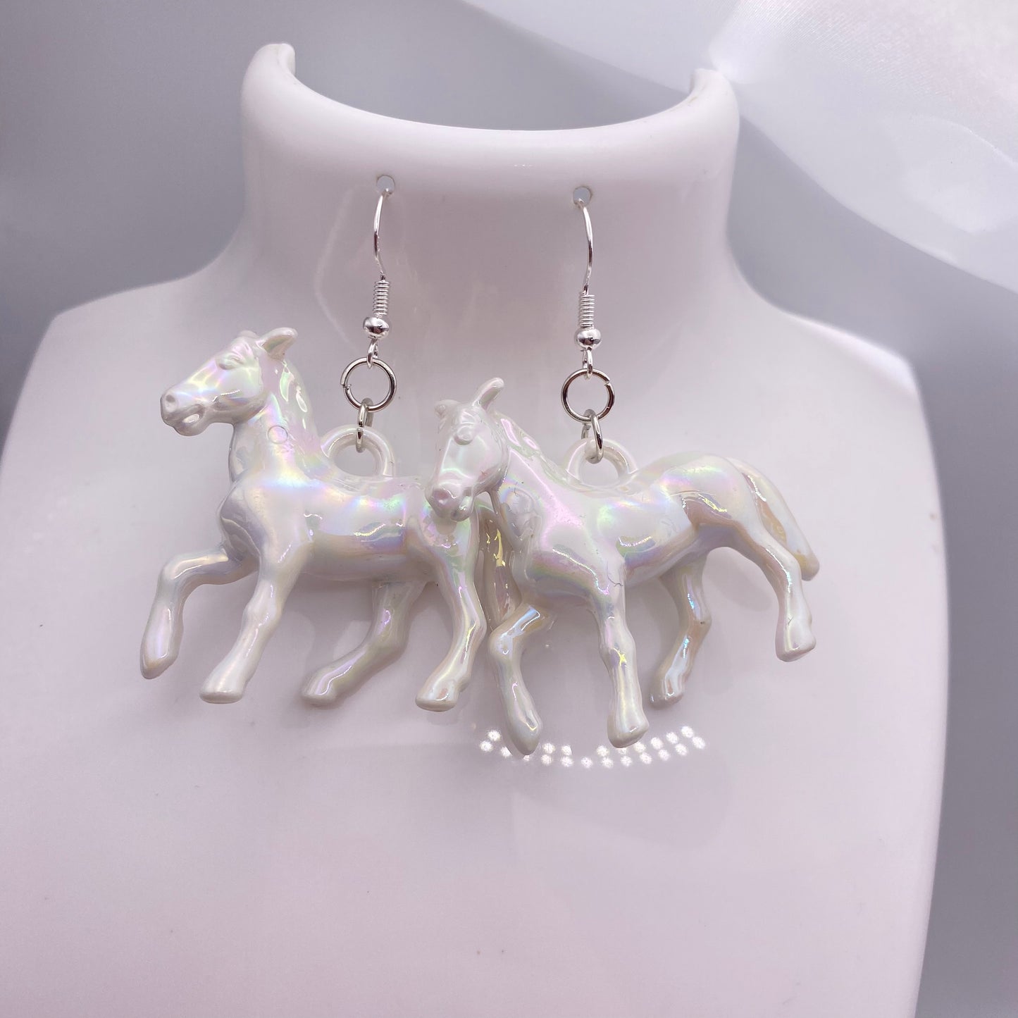 White Horse Earrings