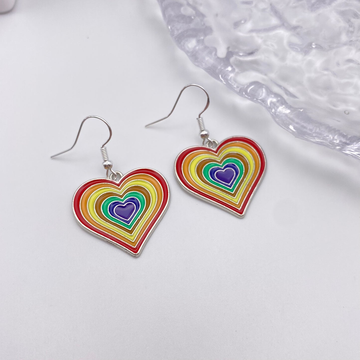 Silver Rainbow Heart Earrings