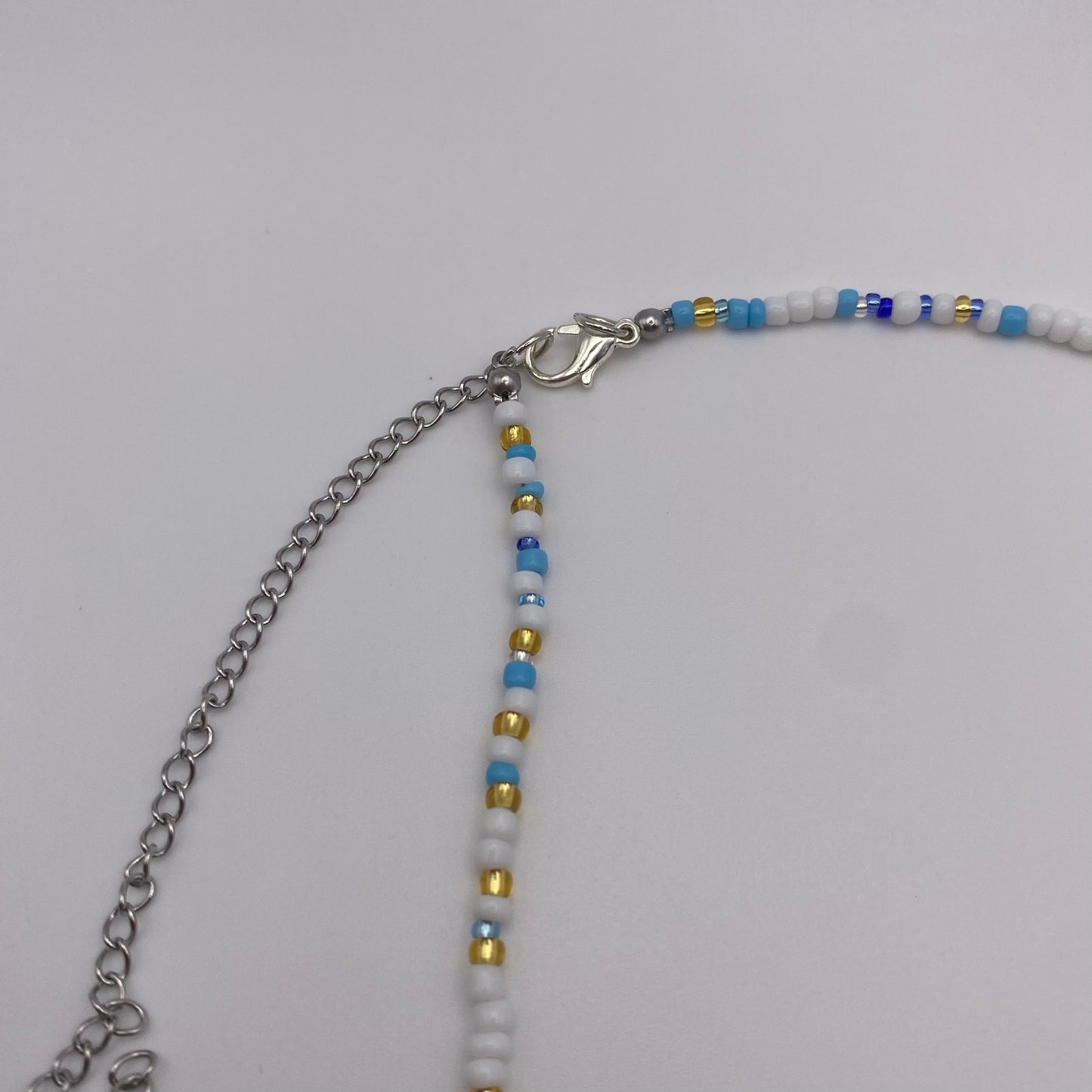 Messy Blue White and Gold Beaded Necklace