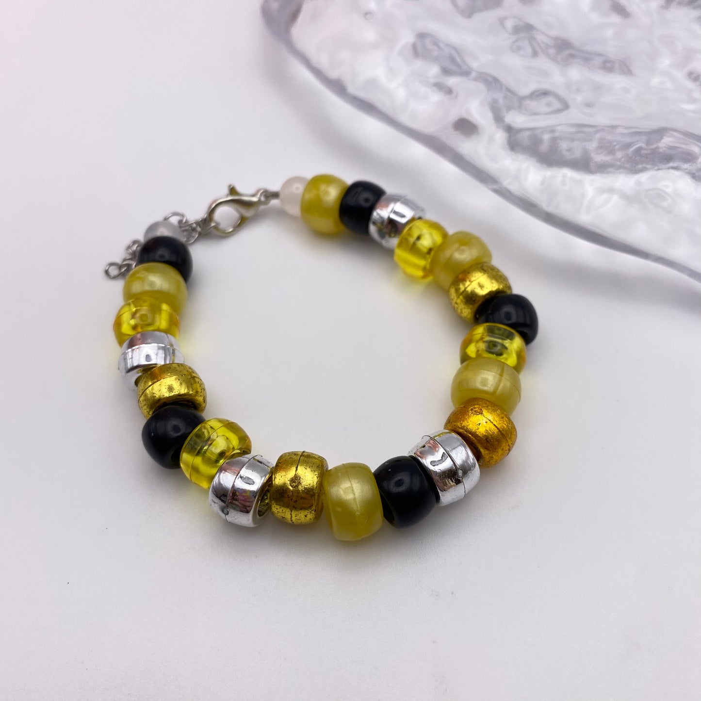 Gold Black and Silver Beaded Bracelet