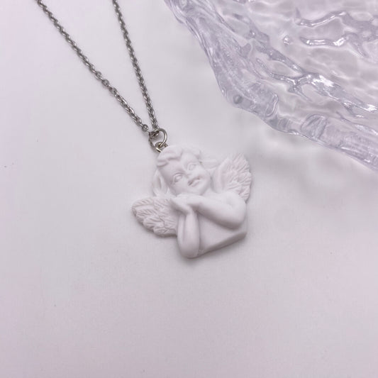 White Angel Cherub Necklace