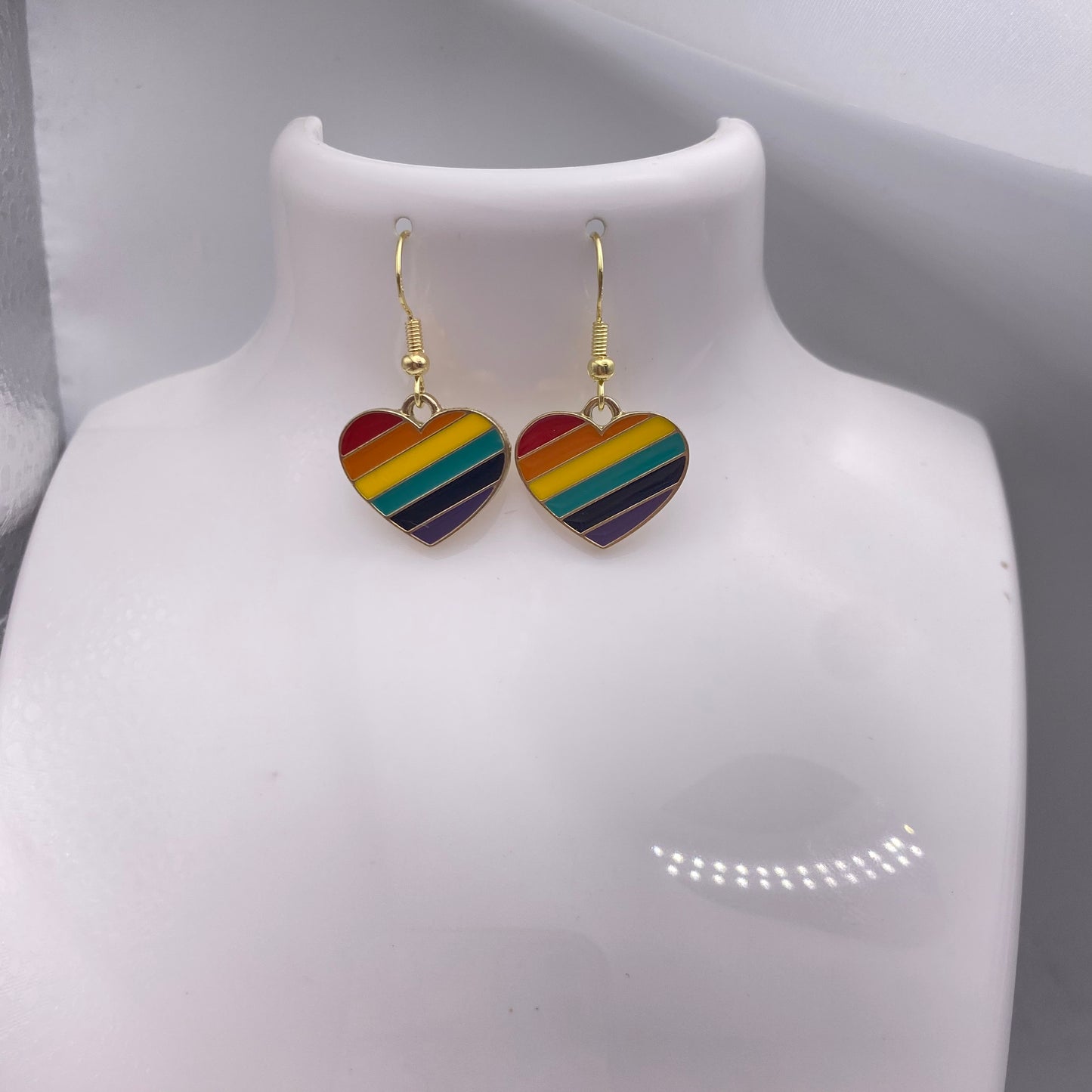 Gold Rainbow Heart Earrings