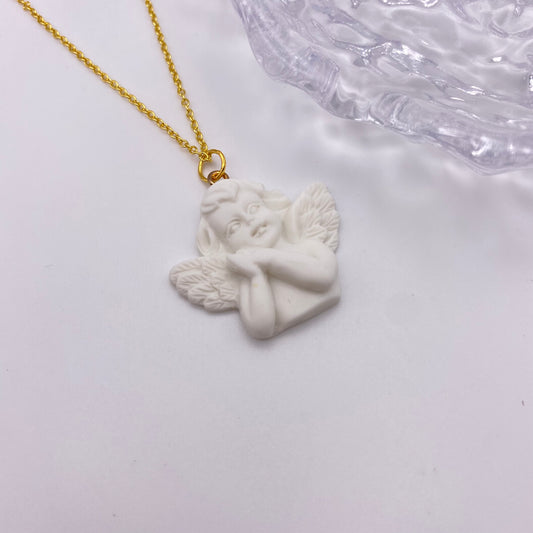 White Angel Cherub Necklace