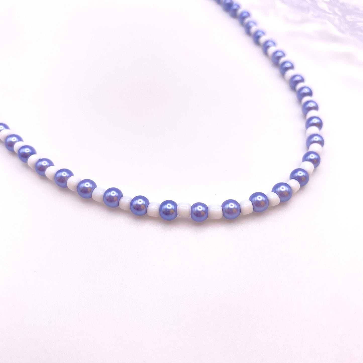 Blue and White Pearl Beaded Necklace