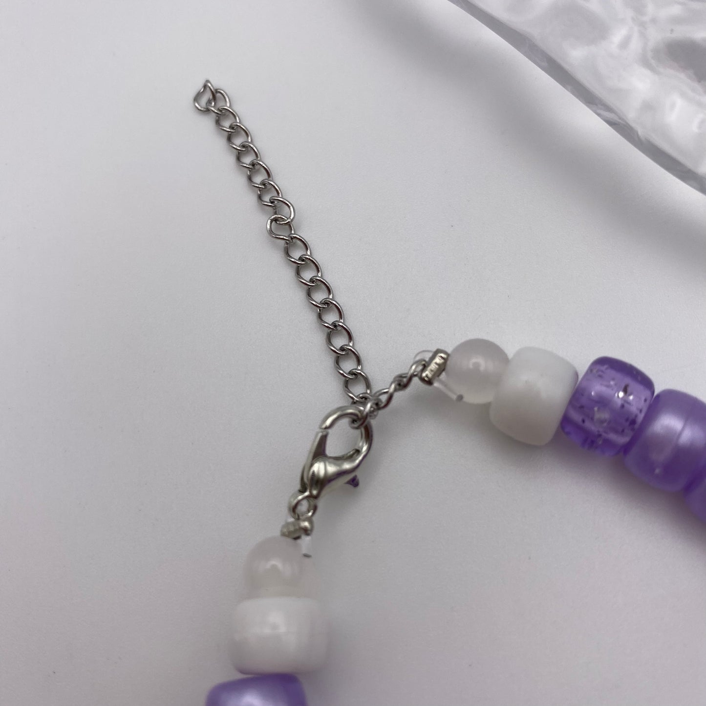Purple and White Beaded Bracelet