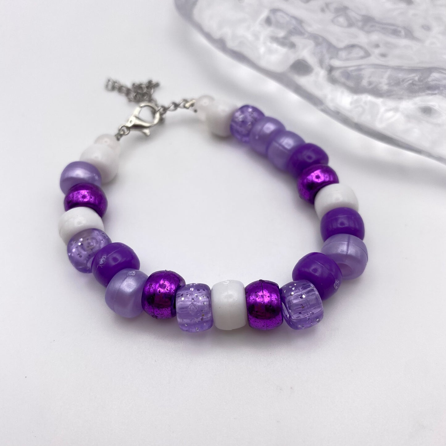 Purple and White Beaded Bracelet