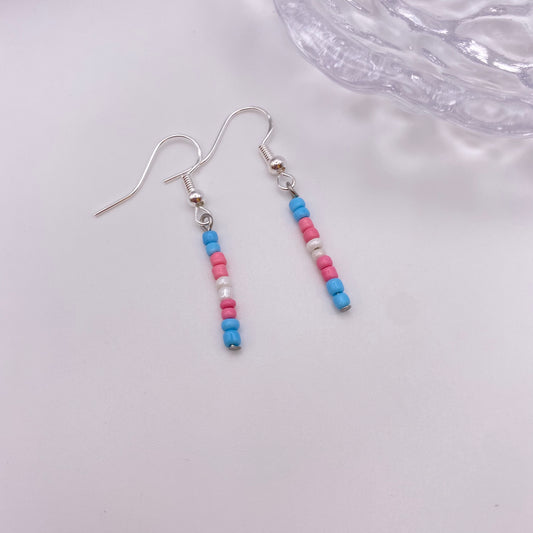 Blue, Pink and White Beaded Earrings