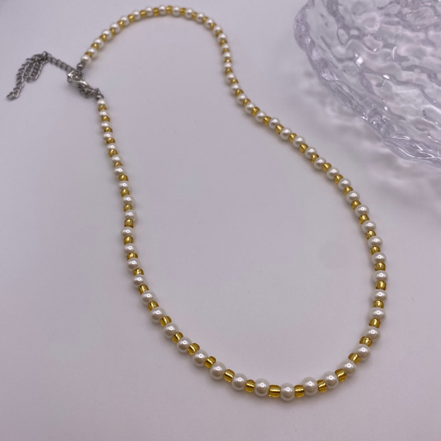 Gold and White Pearl Beaded Necklace