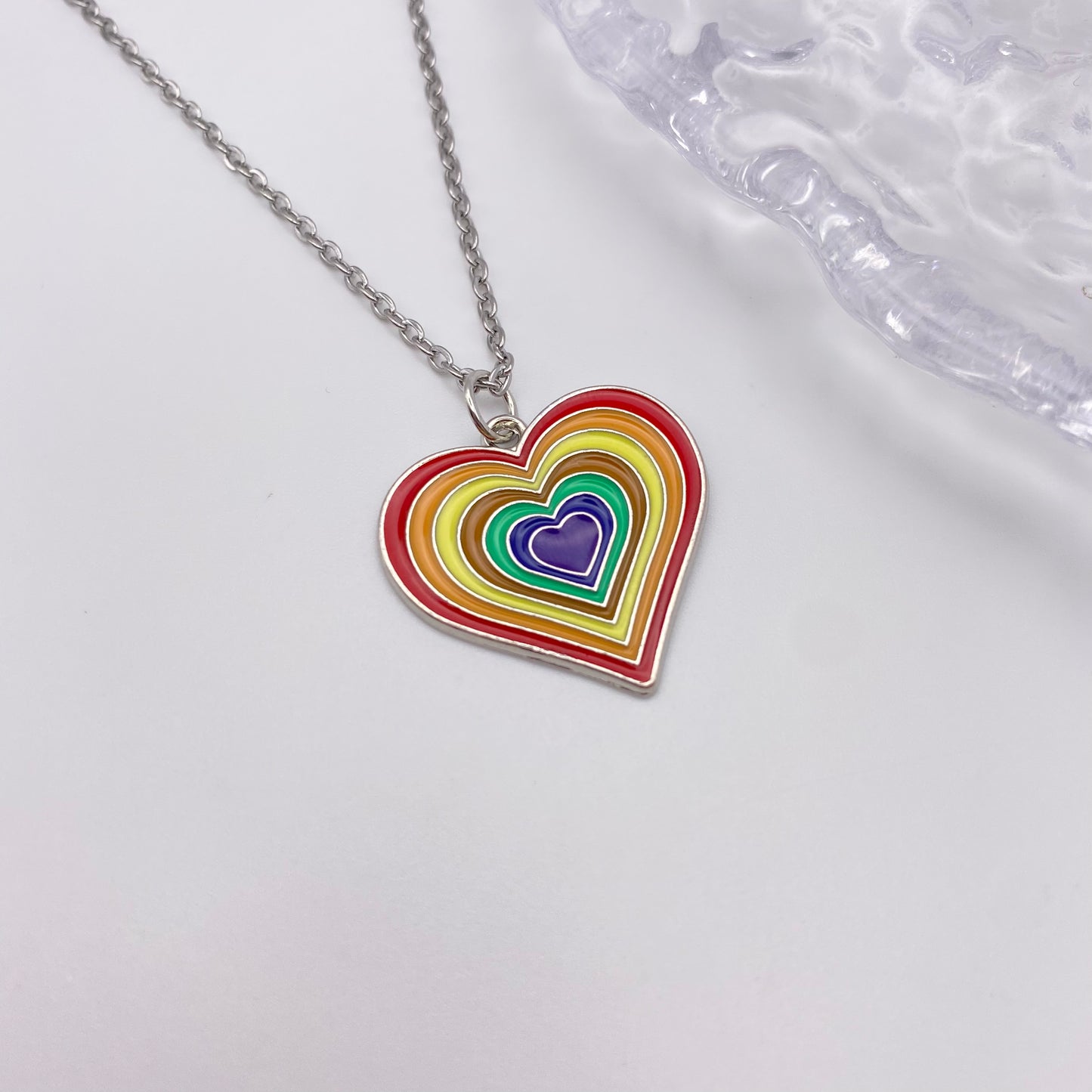 Silver Rainbow Heart Necklace