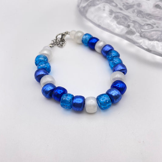 Dark Blue and White Beaded Bracelet