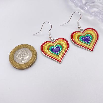 Silver Rainbow Heart Earrings