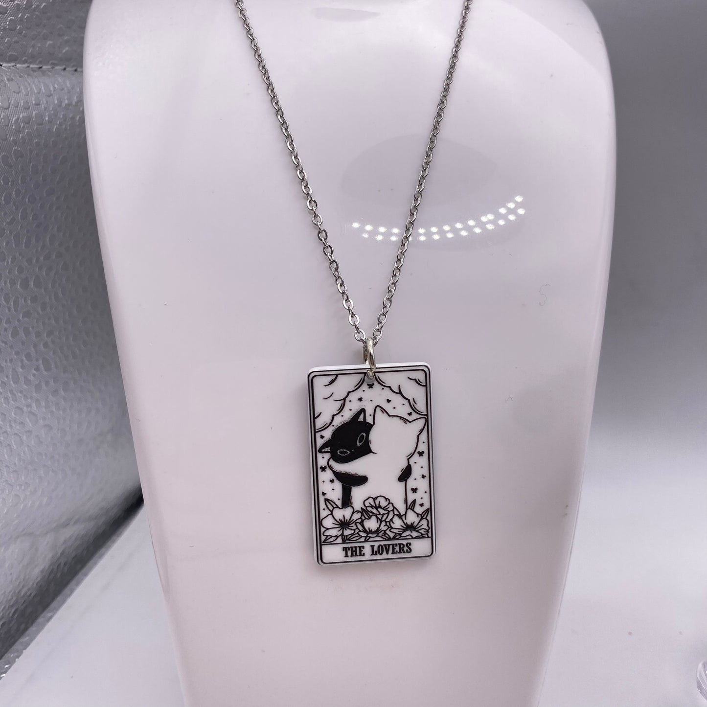 The Lovers Cat Tarot Card Necklace