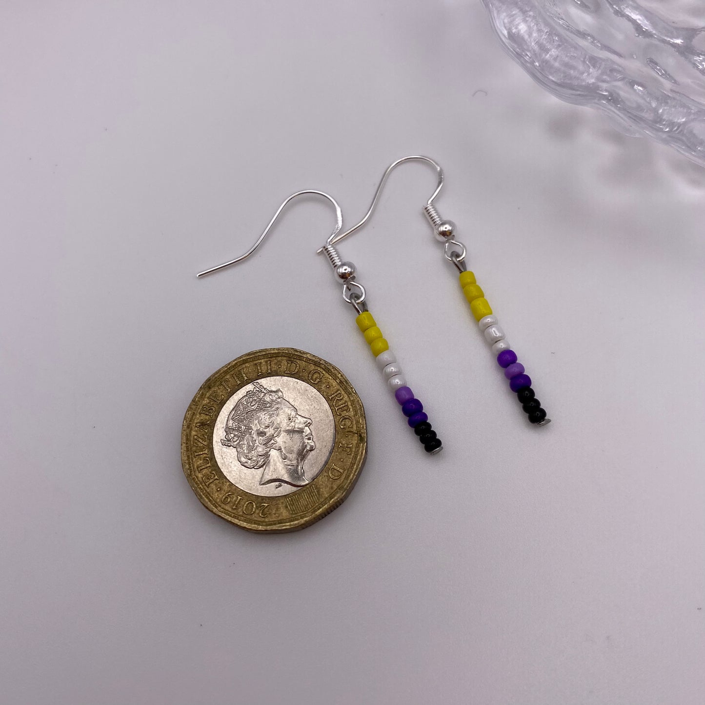 Black, Purple, White and Yellow Beaded Earrings