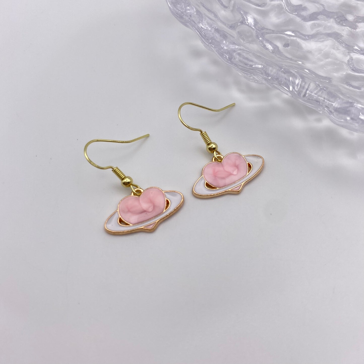 Pink Planet Heart Earrings