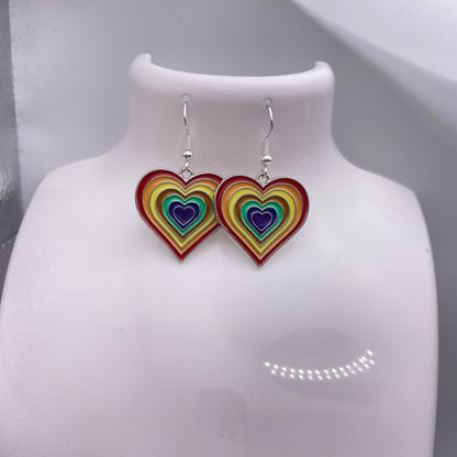 Silver Rainbow Heart Earrings