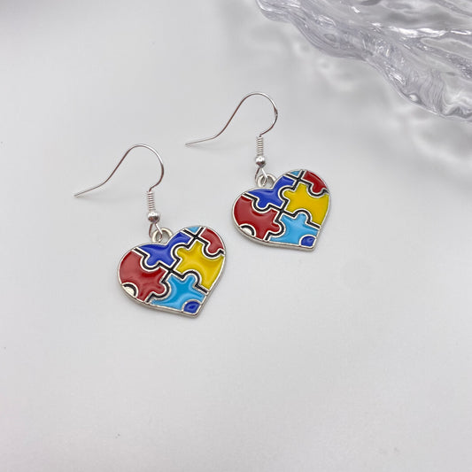 Jigsaw Puzzle Heart Earrings