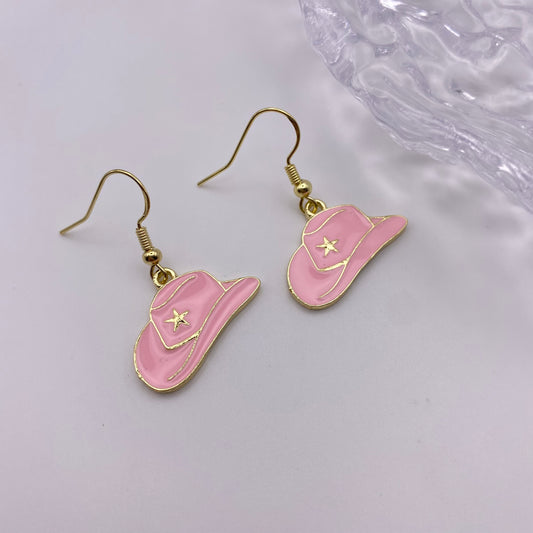 Pink Cowboy Hat Earrings