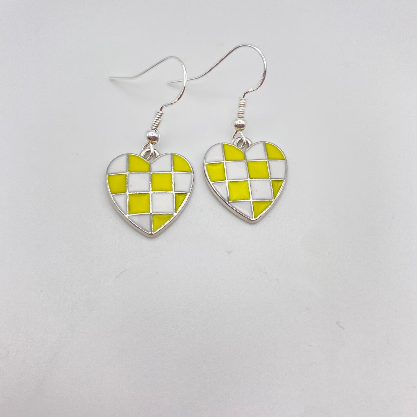 Silver Checkered Heart Earrings